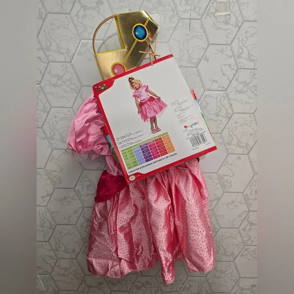 Toddler Super Mario Princess Peach Halloween Costume Dress with Headpiece 2T